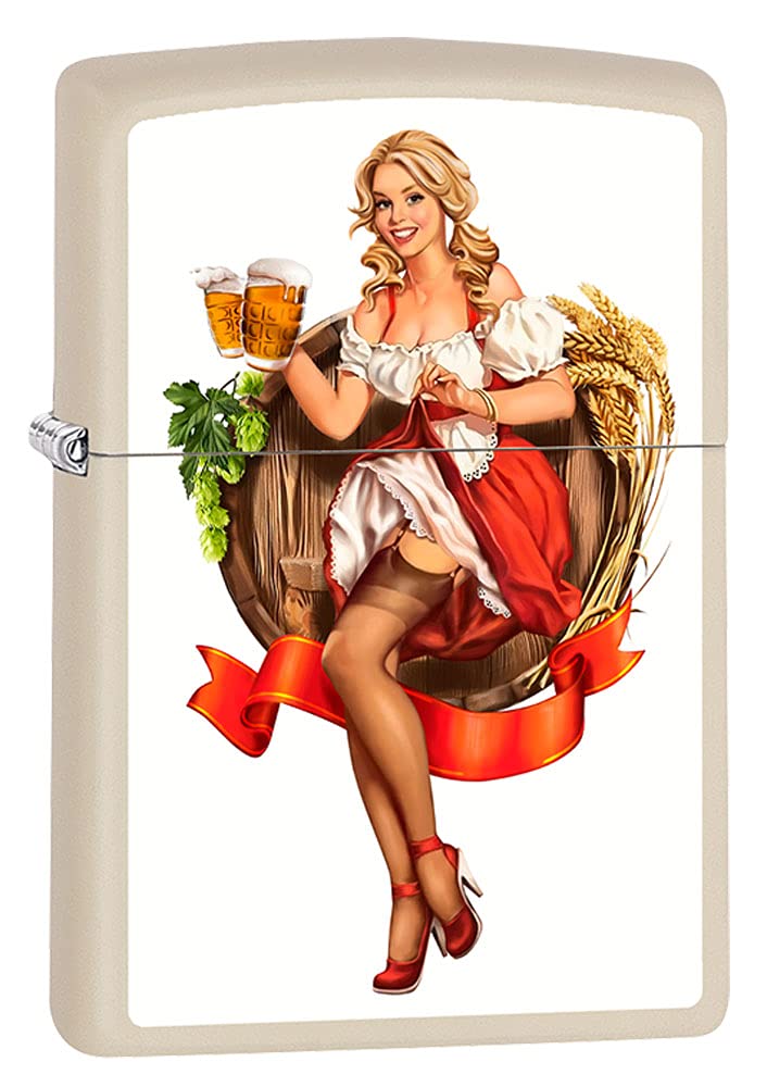 Zippo Lighter Oktoberfest Pin-up Girl Design - Cream Matte Finish 80817 - Perfect for Collectors, Gifts & Outdoor Adventures
