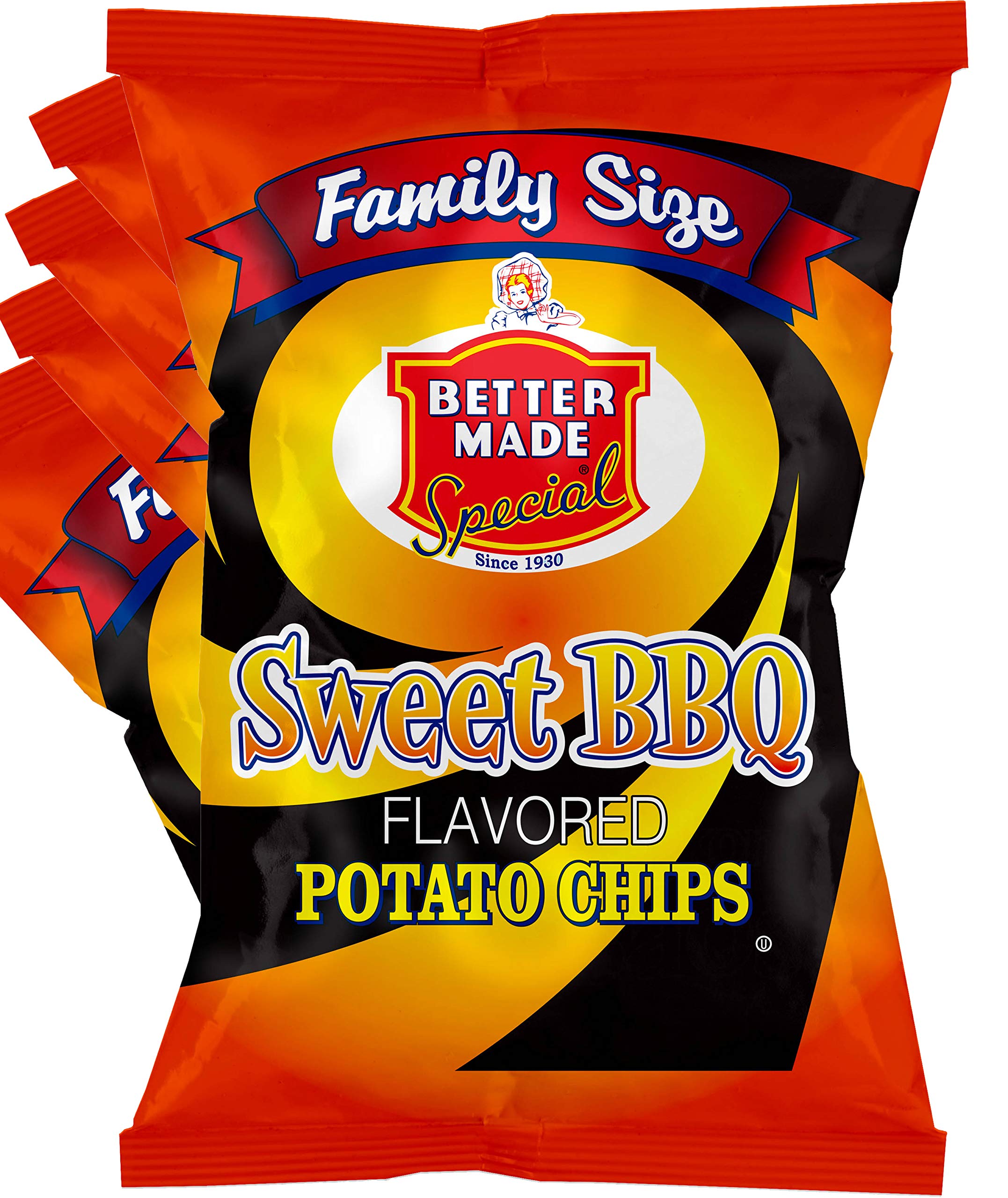 Better Made Sweet BBQ Potato Chips - 4 Pack (8.5oz Bags) - Crispy, Crunchy, Gluten-Free Snacks - Family-Owned Brand - Perfect for Picnics, Parties & Game Night Snacking