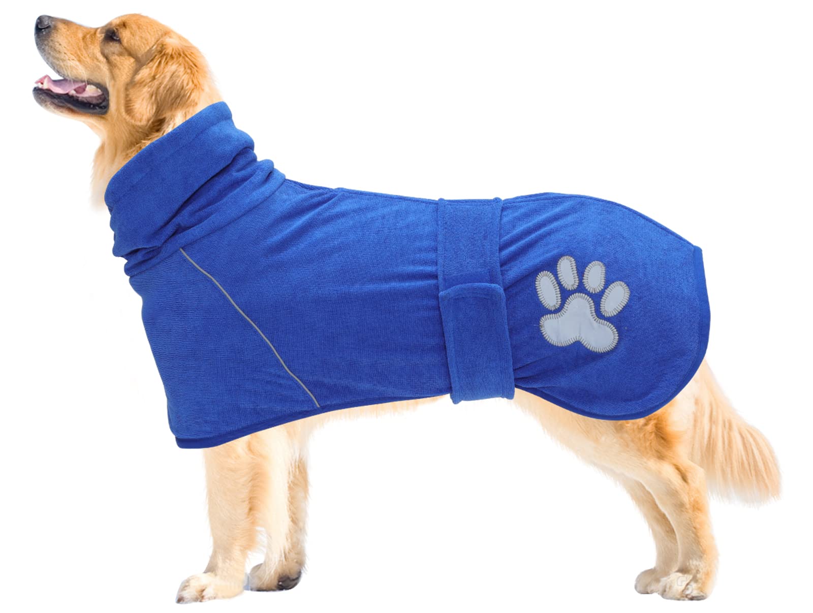 **Super Absorbent Dog Drying Coat & Bathrobe Towel Wrap - Microfiber Puppy Gown with Reflective Strips for Quick Drying - Blue - Size S | Perfect for Post-Bath, Grooming & Indoor Lounging**