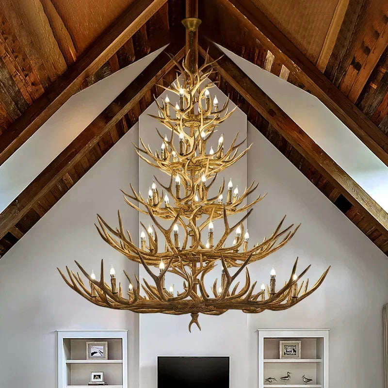 Antler Style Real Oak Wood Chandelier - Rustic Lighting Fixture for Cabin, Lodge & Western Home Decor