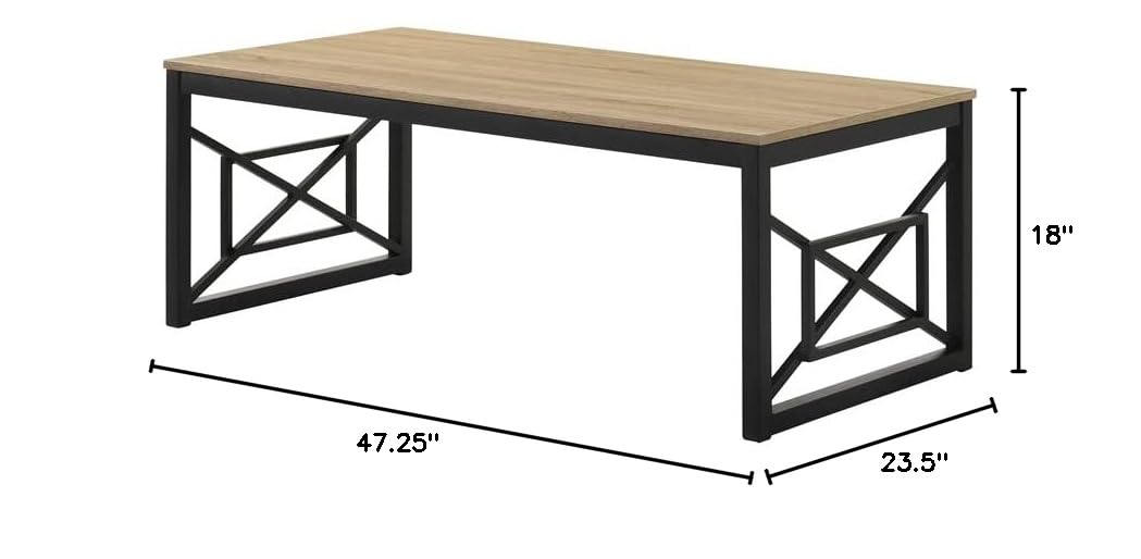 Olive Metal Coffee Table Set - 2-Piece Oak & Black for Living Room