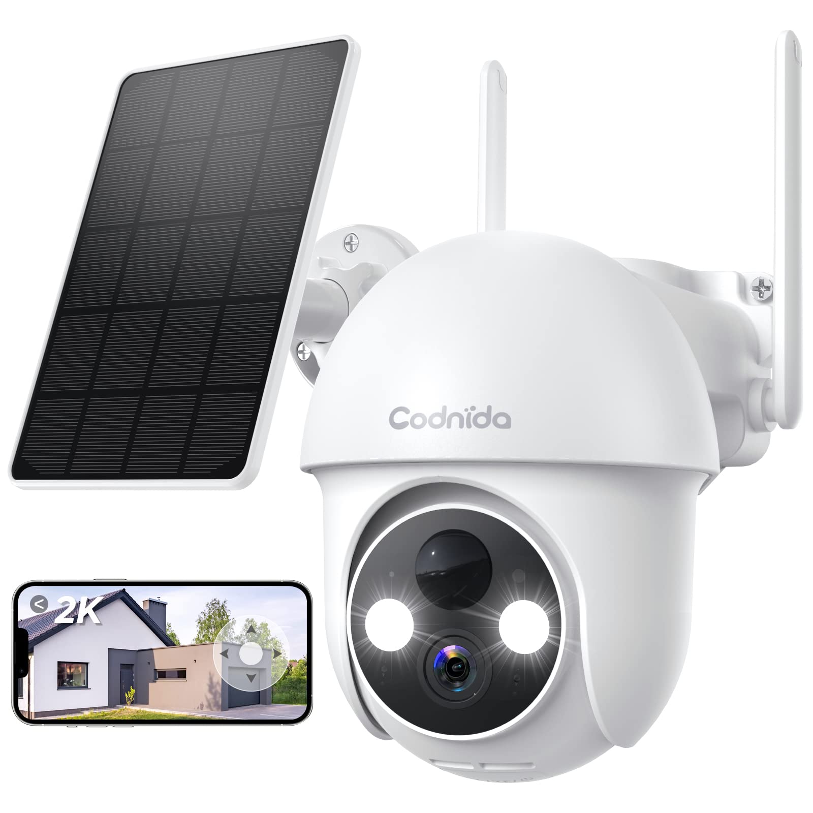 2K Solar Security Camera Wireless Outdoor - 3MP Battery Powered Surveillance Camera with Night Vision, PTZ Control, 2-Way Audio & Motion Detection - Alexa Compatible for Home Security, Backyard Monitoring & Property Protection
