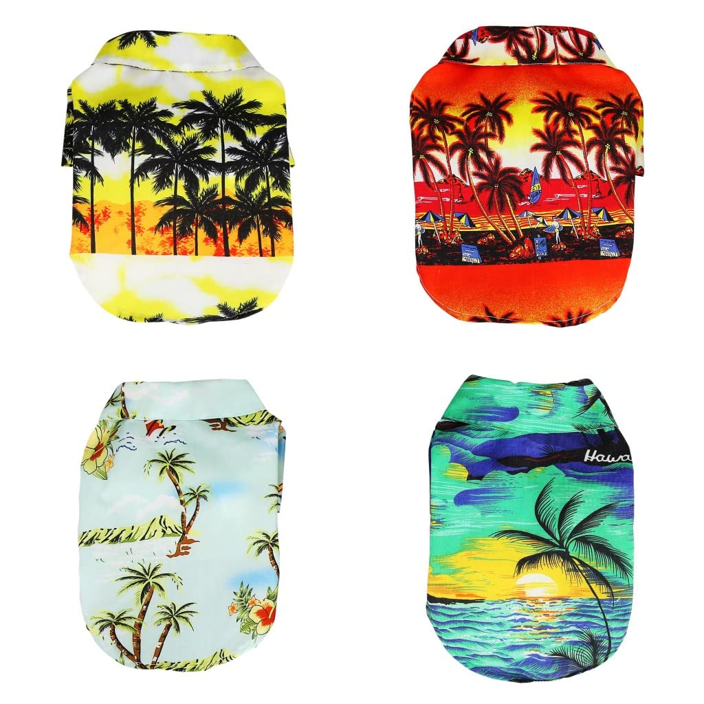 4 Pack Cute Hawaiian Flower Printed Dog T-Shirts - Soft Breathable Summer Pet Clothes for Small & Medium Dogs & Puppies - Perfect for Beach Outings, Backyard Play & Summer Costume Parties (Small Size)