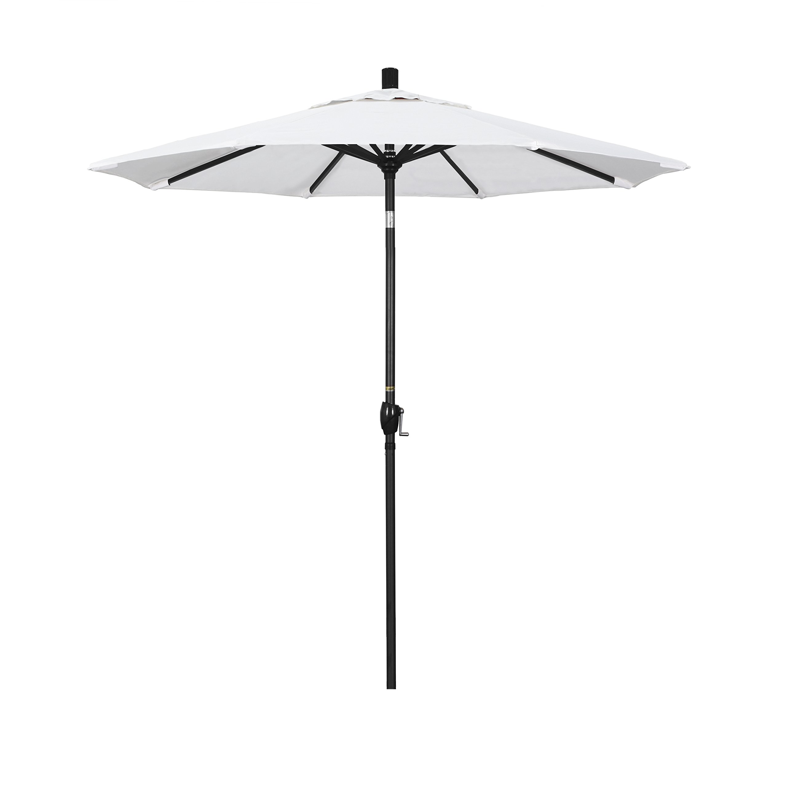 California 7.5' Round Aluminum Patio Umbrella with Crank Lift & Push Button Tilt - Black Pole & White Olefin Canopy for Outdoor Dining, Poolside Lounging, and Backyard Relaxation