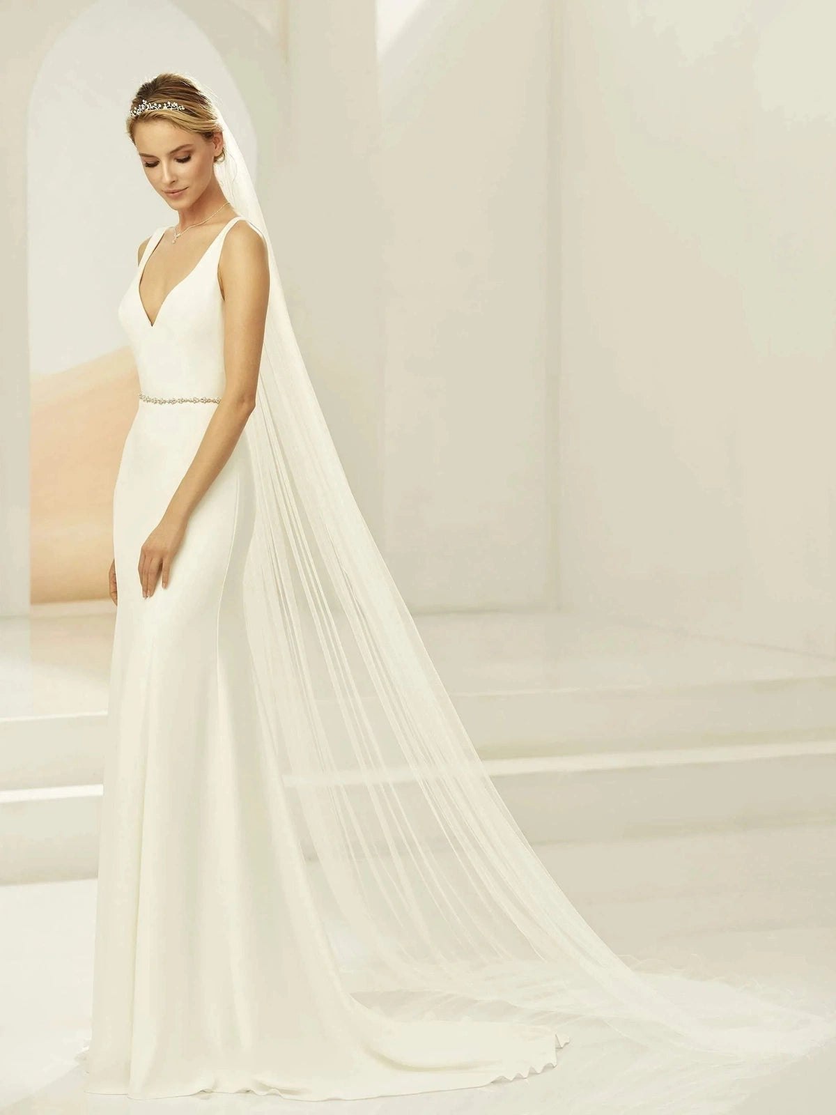 Single Tier Chapel Length Wedding Veil with Corded Edge - Soft Ivory Tulle Bridal Accessory (S388) | Perfect for Traditional, Vintage & Boho Wedding Styles