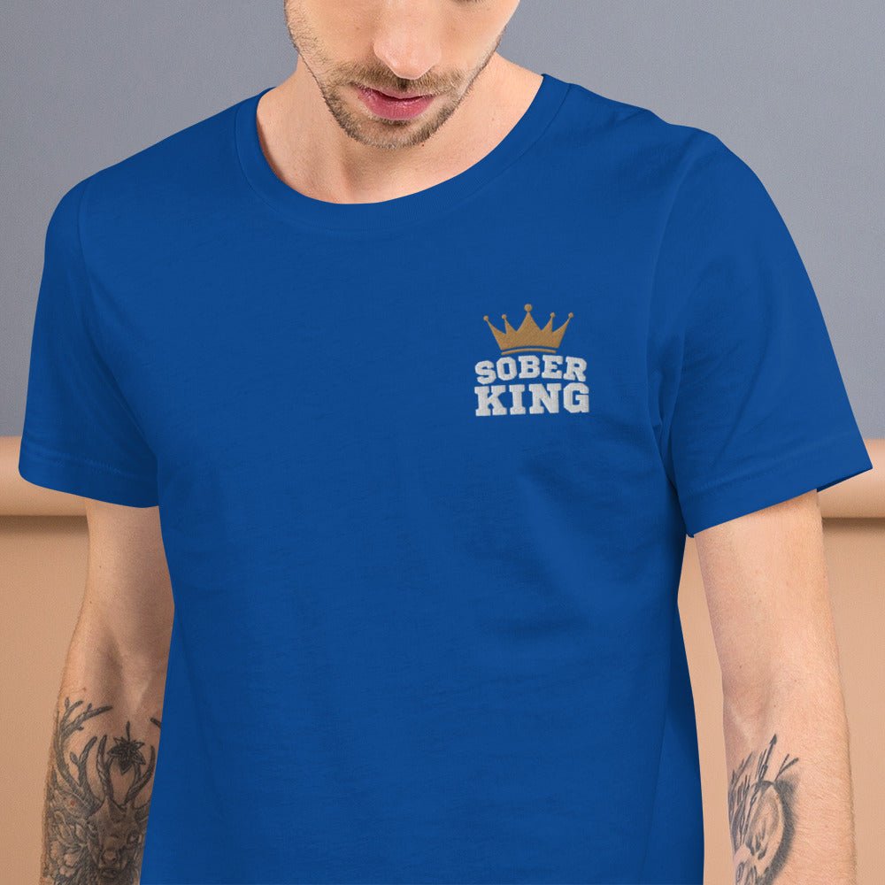 Sober King Embroidered Unisex T-Shirt - Comfortable Casual Cotton Tee for Men & Women - Perfect for Streetwear, Parties, and Everyday Fashion