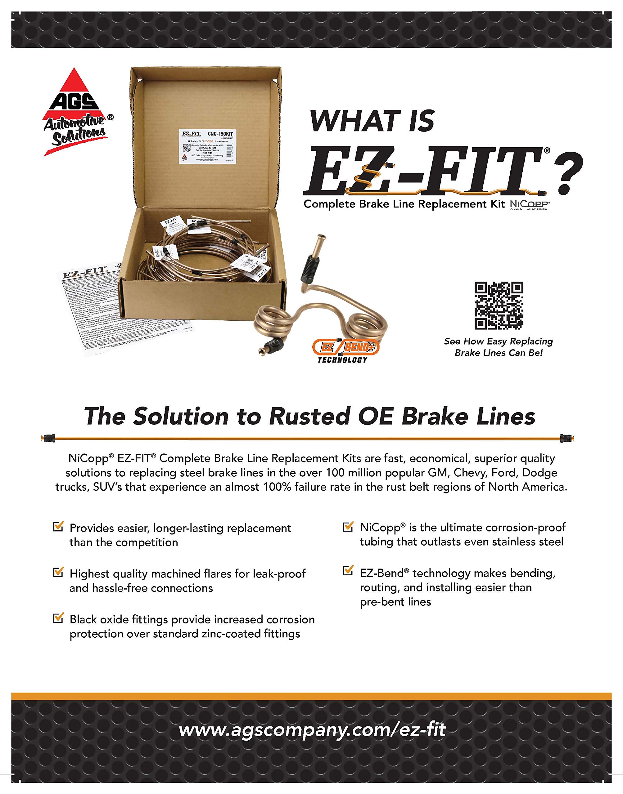 AGS EZ-Fit NiCopp Complete Brake Line Kit for 2002 Chevy Avalanche 1500/2500 & Cadillac Escalade EXT - CNC-100KIT | Corrosion-Resistant Brake Line Replacement Kit for Off-Roading & Heavy-Duty Towing