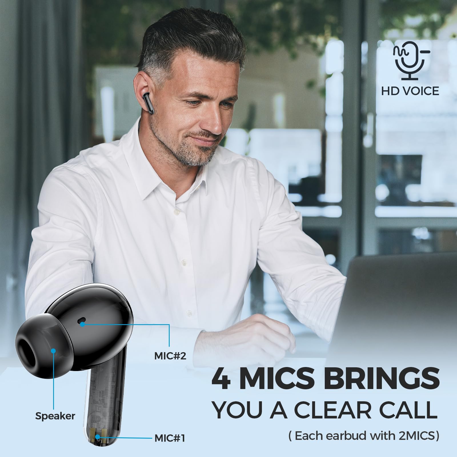 Wireless Bluetooth Earbuds with Charging Case - 60H Playtime, IPX7 Waterproof, LED Display, Built-in Mic for iPhone/Android - Perfect for Gym, Running, Workouts & Travel