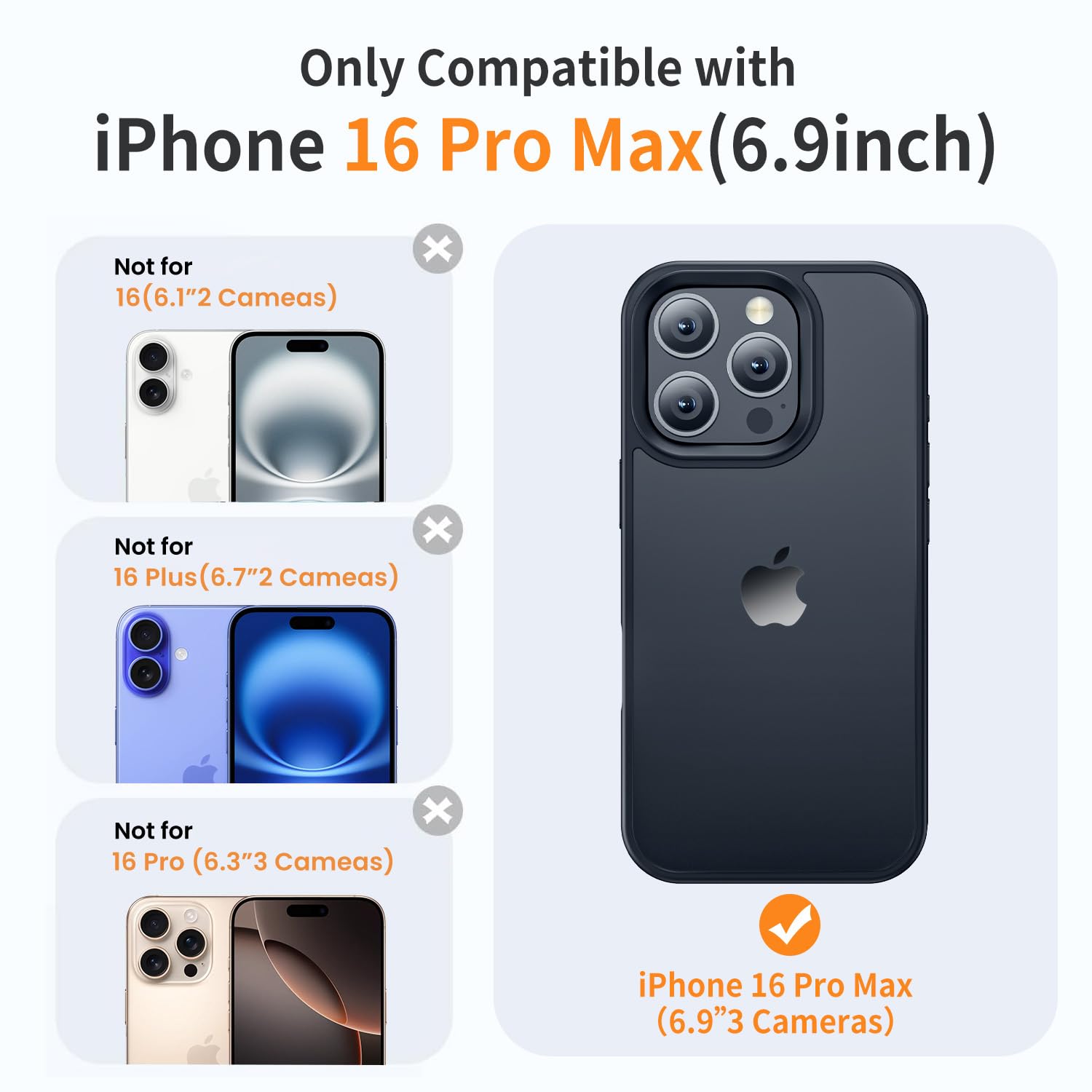 Shockproof iPhone 16 Pro Max Case - Military Grade Drop Protection, Slim Translucent Hard Back Cover (Black) | Perfect for Outdoor Activities, Travel & Daily Use