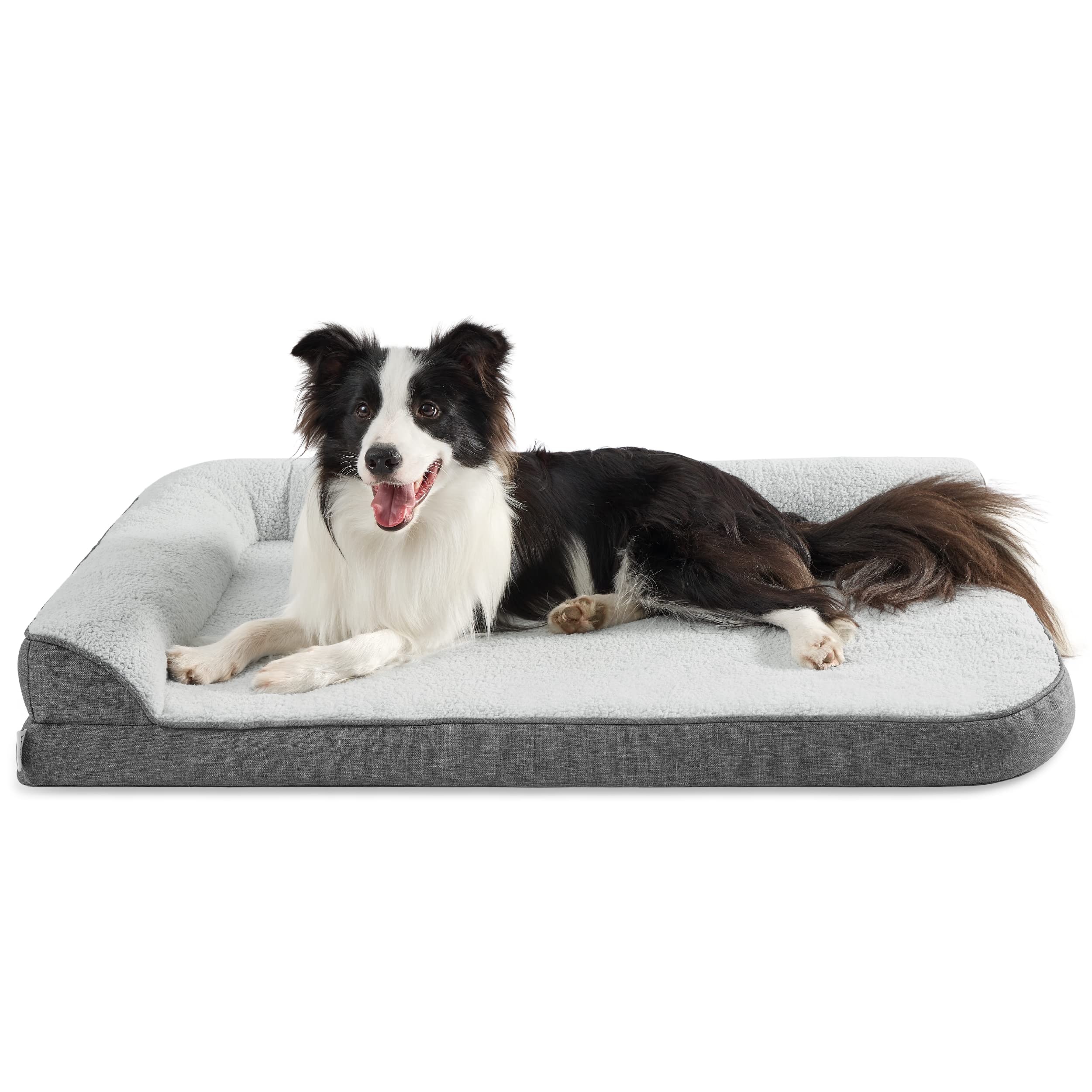 Orthopedic Dog Bed for Large Dogs - Washable, Waterproof Pet Sofa with Removable Cover & L-Shape Bolster - Grey Square Dog Pillow Supports Up to 32kg (91x69x16cm) - Perfect for Living Room, Bedroom & Pet-Friendly Spaces