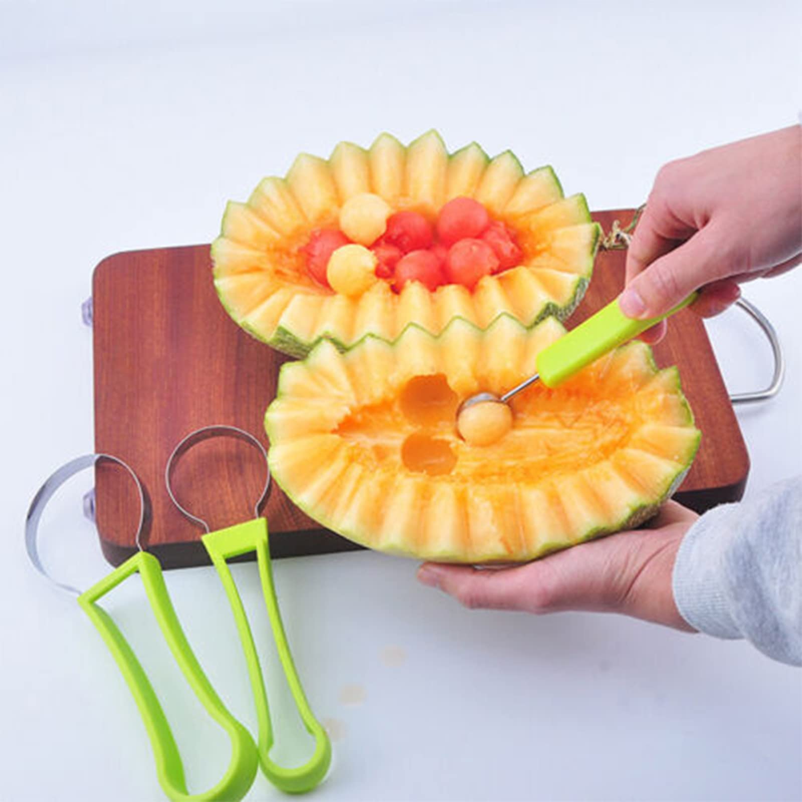 4 in 1 Stainless Steel Melon Baller Scoop Set - Watermelon Cutter, Fruit Carving Tools, Pulp Separator for Kitchen, Party & Fruit Platter Decoration