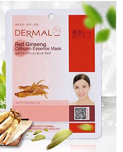 Korean Dermal Collagen Essence Facial Mask Sheet - Red Ginseng 23g (10 Pack) for Hydration & Anti-Aging | Perfect for Spa Night & Skincare Routine