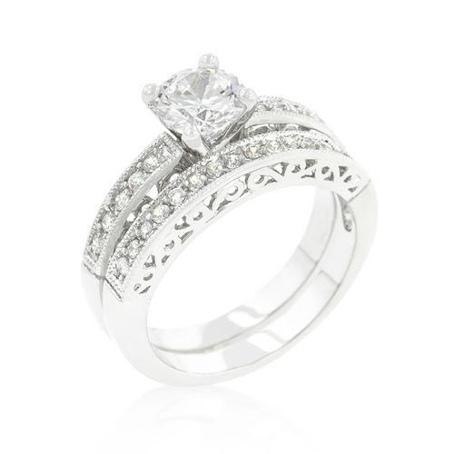Exquisite Filigree Engagement Ring Set - Vintage Inspired Wedding Band & Matching Eternity Ring - Perfect for Proposals, Anniversaries & Romantic Occasions