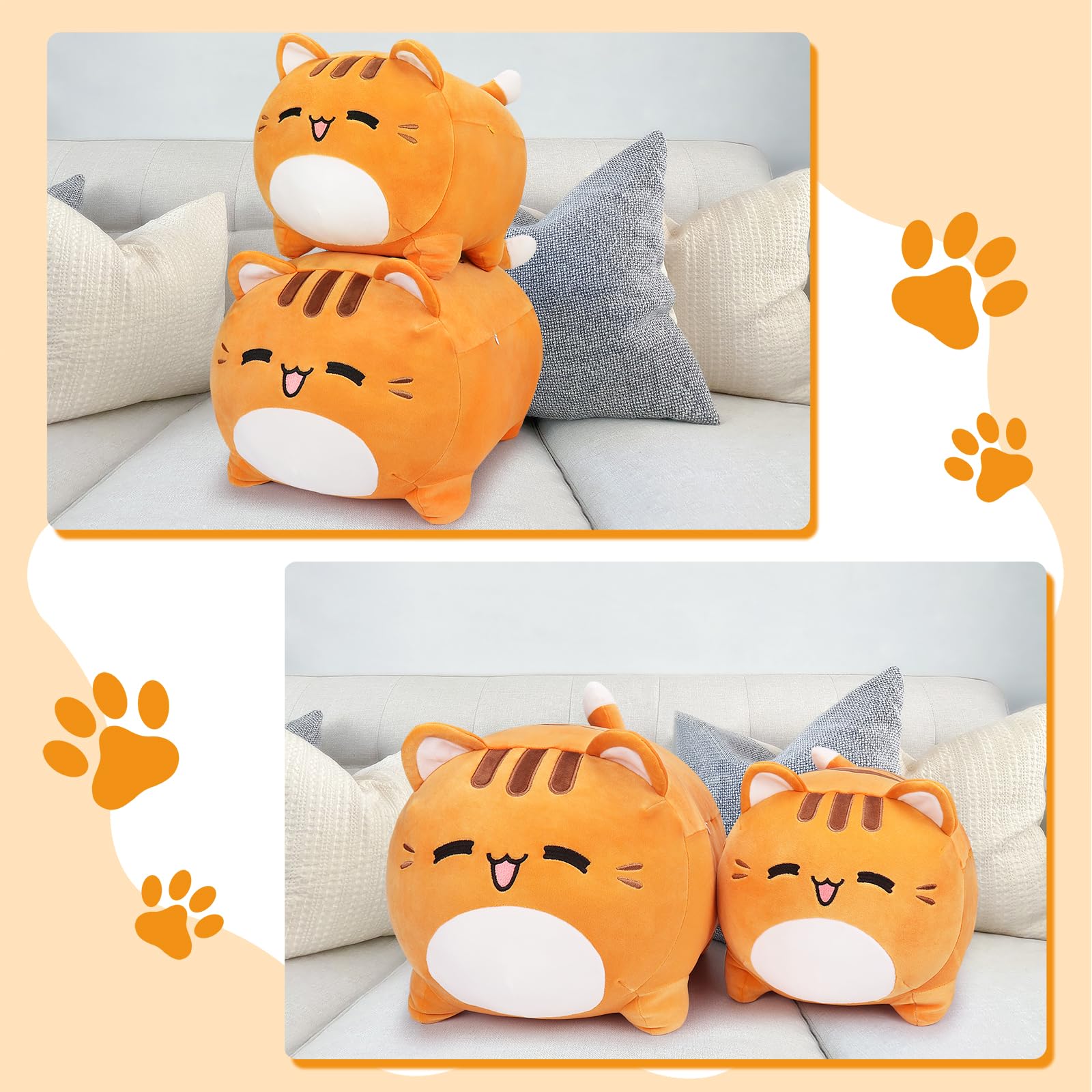 Soft Kawaii Cat Plush Toy - 15.7 Inch Cute Stuffed Animal Doll, Fluffy Kitten Pillow for Birthday, Christmas & New Year Gifts | Home Decor, Nursery, Kids Room & Cuddling Companion