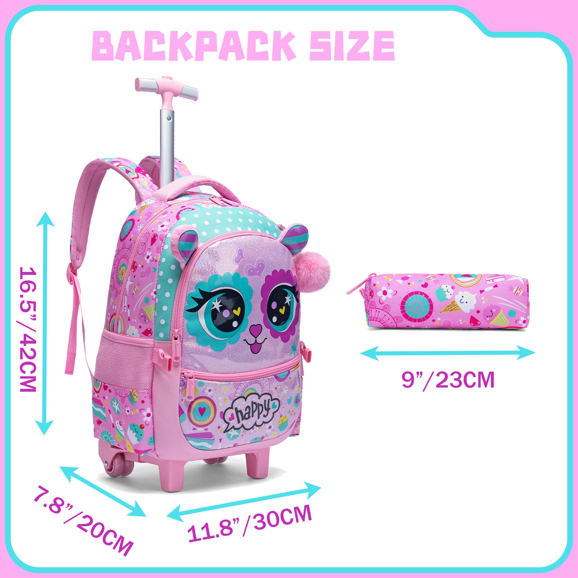 Meetbelify Rolling Backpack for Girls - 2 in 1 Wheeled School Backpack & Travel Luggage for Elementary Students Ages 8-10 | Perfect for School, Travel, and Daily Commute