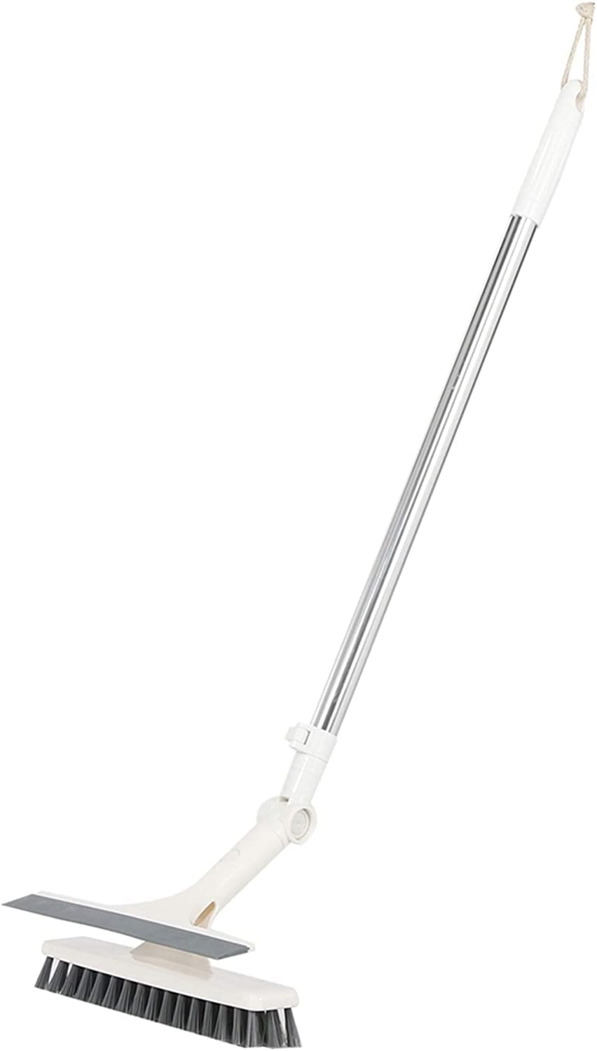 Amso Floor Scrubber Brush with Squeegee - Soft Bristle Long Handle Cleaning Brush for Bathroom, Shower, Kitchen, Tile & Patio - Perfect for Deep Cleaning Floors, Walls and Outdoor Surfaces