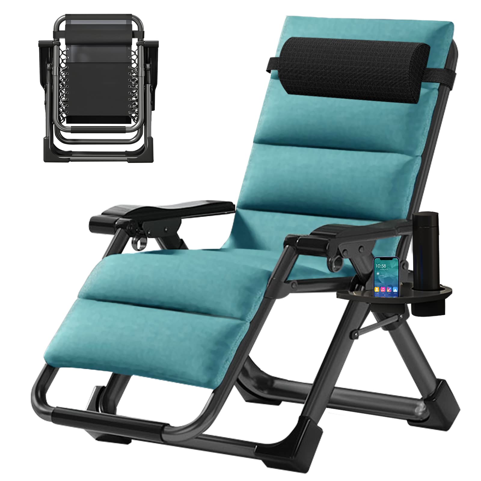 **Premium Zero Gravity Reclining Lounge Chair - Portable Folding Chaise with Detachable Cushion, Headrest & Cup Holder - Perfect for Patio, Lawn, Poolside & Outdoor Relaxation**