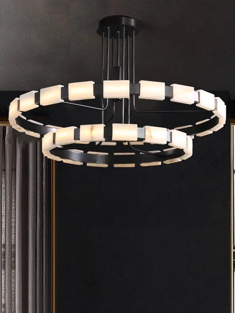 Elegant Spanish Marble LED Chandelier - Modern Crystal Ceiling Light Fixture for Dining Room, Living Room & Bedroom Decor