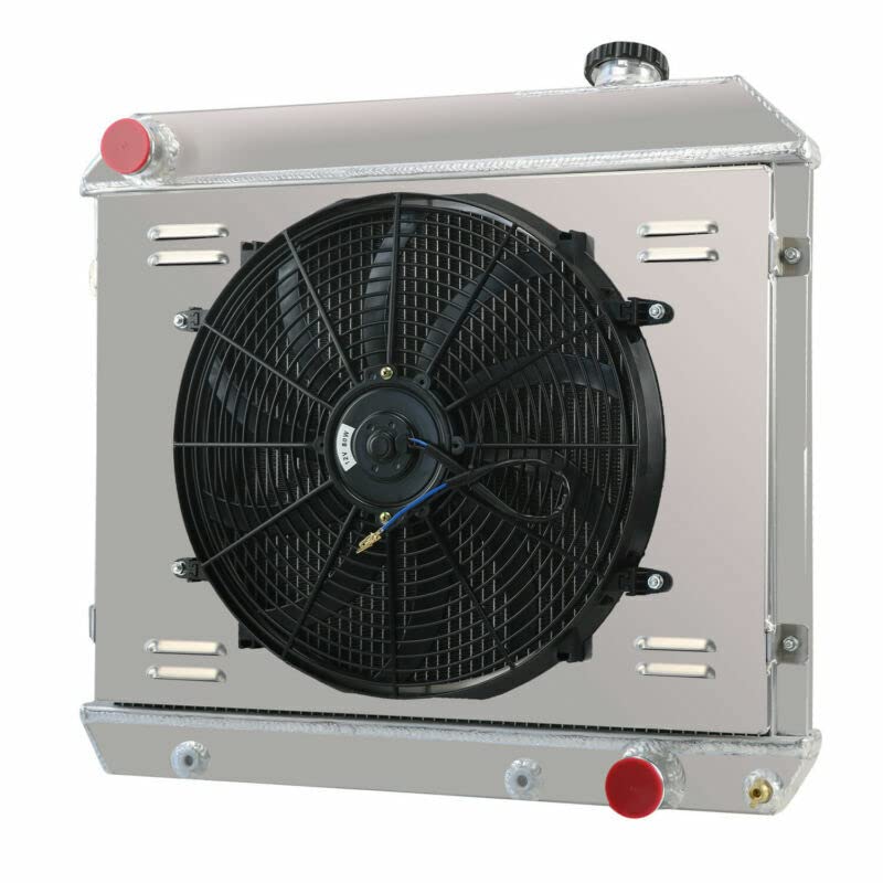 4 Row Aluminum Radiator with Shroud Fan & Relay Kit - Compatible with 1963-1966 Chevy C10 C20 C30 K10 K20 Pickup, Suburban Truck, Pontiac Catalina Bonneville Grand - Full Aluminum Cooling System Upgrade for Hot Weather & Heavy Duty Towing