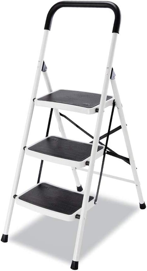 Portable Folding Ladder Stool, Anti-Slip Metal Step Stool with Handrail, Max Load 150kg - M06N (Size A) - Perfect for Home, Kitchen, Garage, and Office Use
