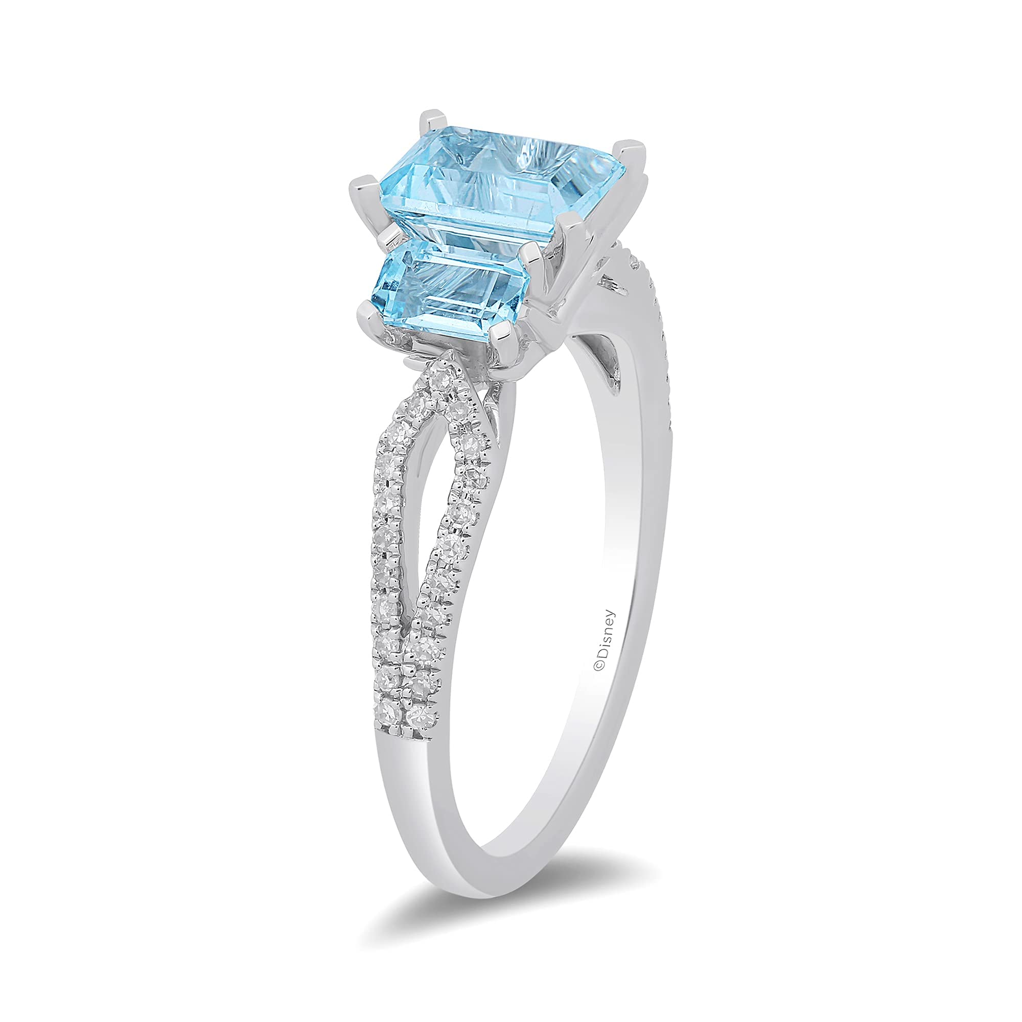 Enchanted Disney Elsa Sterling Silver Ring with 1/8 Cttw Diamond & Sky Blue Topaz - Elegant Jewelry for Women, Perfect for Birthday Gifts, Anniversary, and Disney Princess Fans