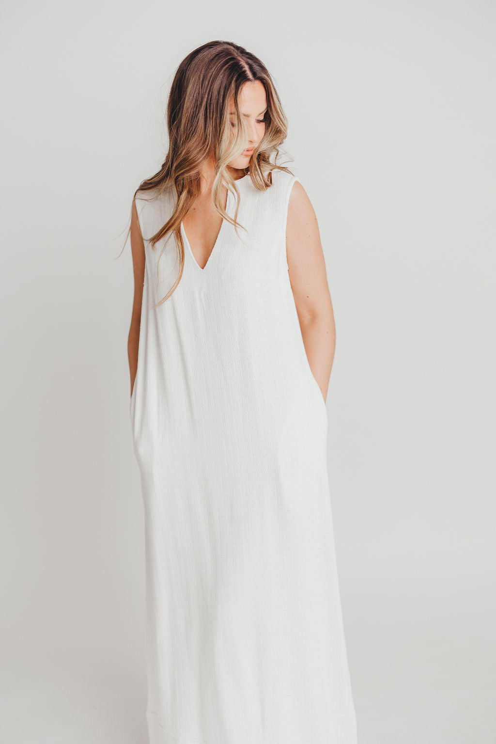 How Sweet It Is Sleeveless Linen Blend Maxi Dress in Ivory - Bump Friendly Maternity Wear for Summer Beach Vacations & Outdoor Weddings