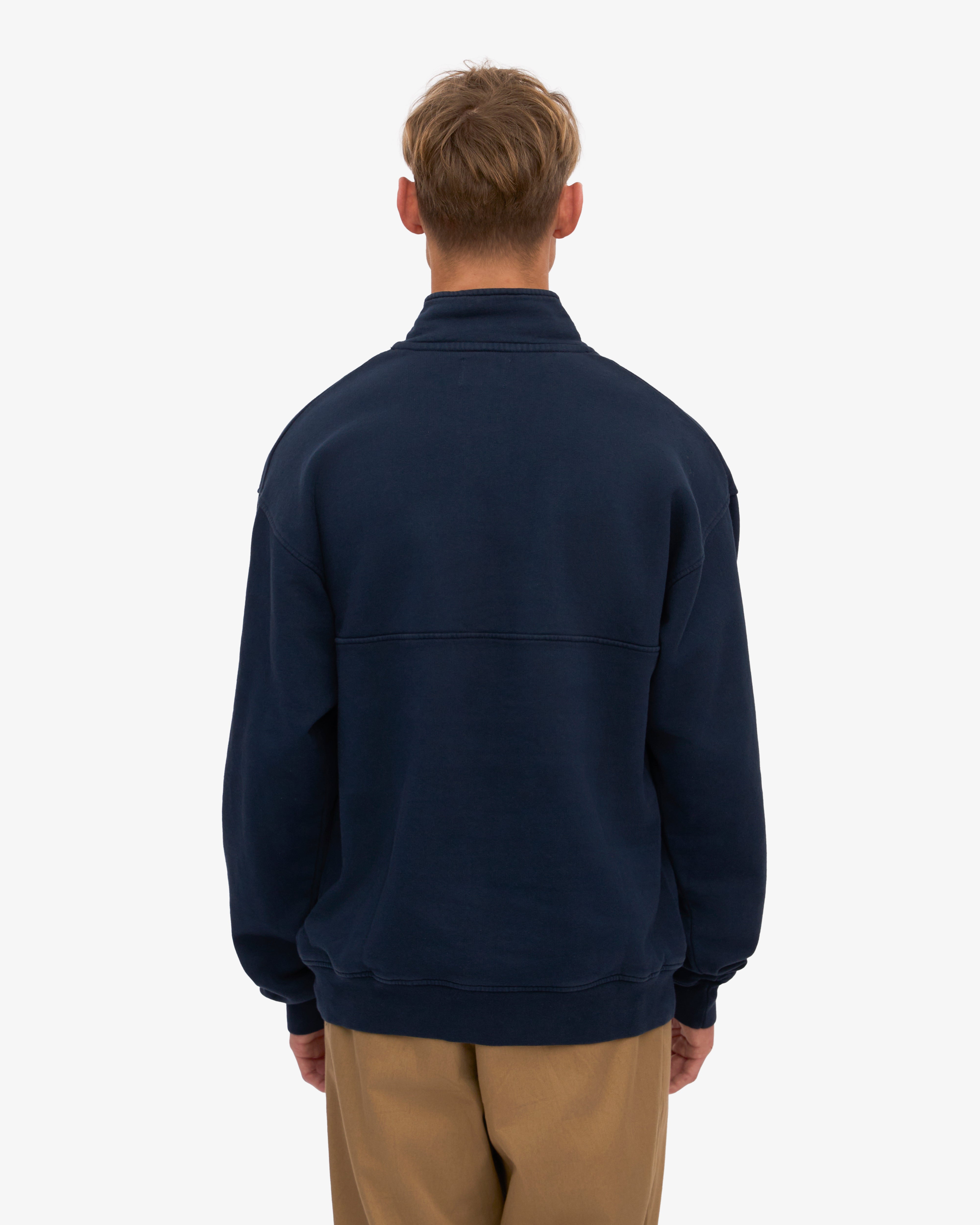 Organic Quarter Zip Sweatshirt for Men - Soft Navy Blue Pullover with Kangaroo Pocket | Perfect for Casual Wear, Outdoor Activities & Layering in Cool Weather