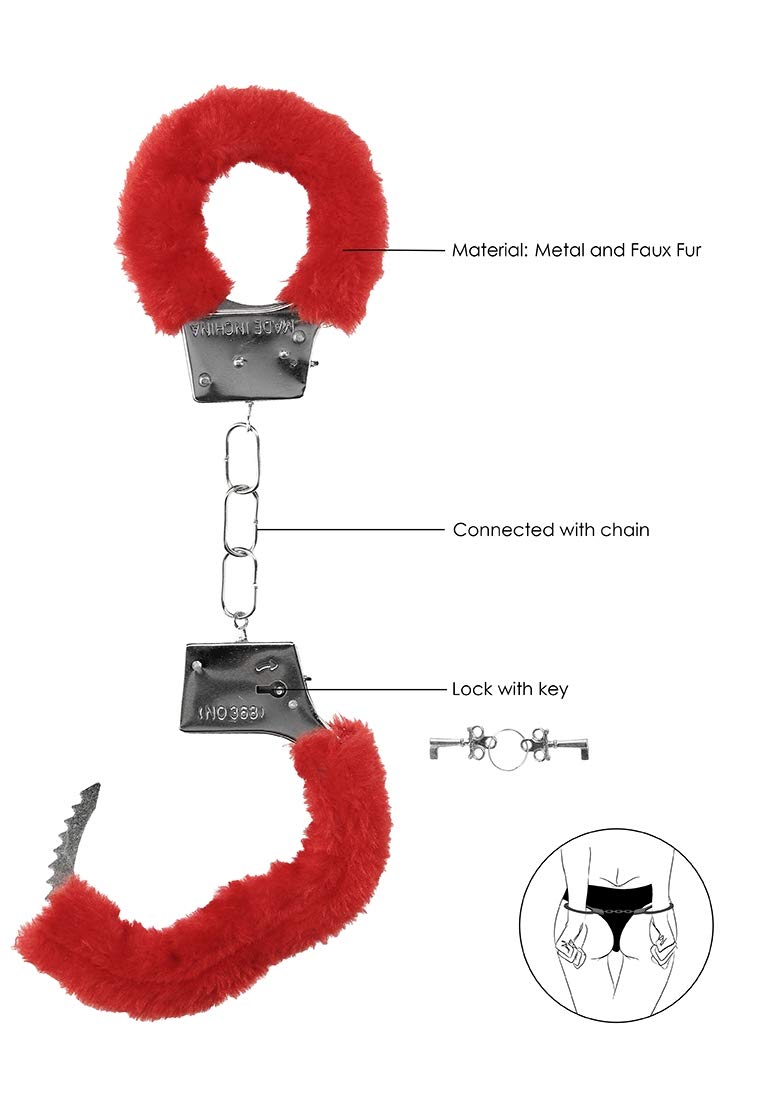 Soft Furry Handcuffs for Beginners - OU002RED - Comfortable & Playful Restraints for Couples, Roleplay & BDSM Fun