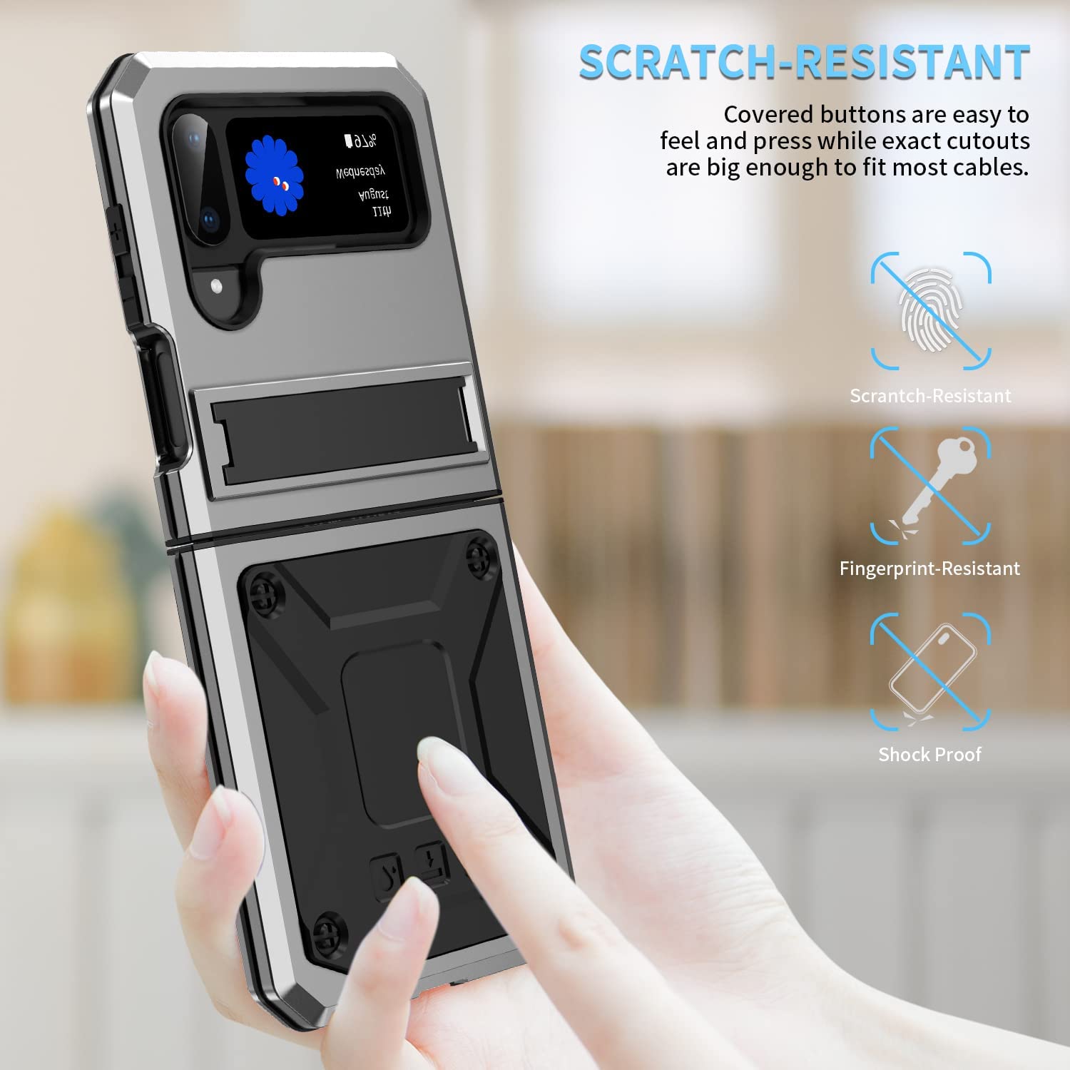 Samsung Galaxy Z Flip 4 Protective Metal Case with Kickstand - Slim Shockproof Cover for Everyday Use, Travel & Work
