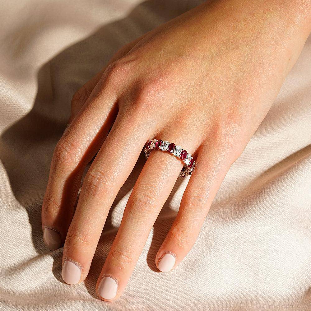 6.6 CT Lab-Created White Sapphire & Ruby Gemstone Ring for Women - Elegant Wedding, Engagement, Anniversary Jewelry Gift