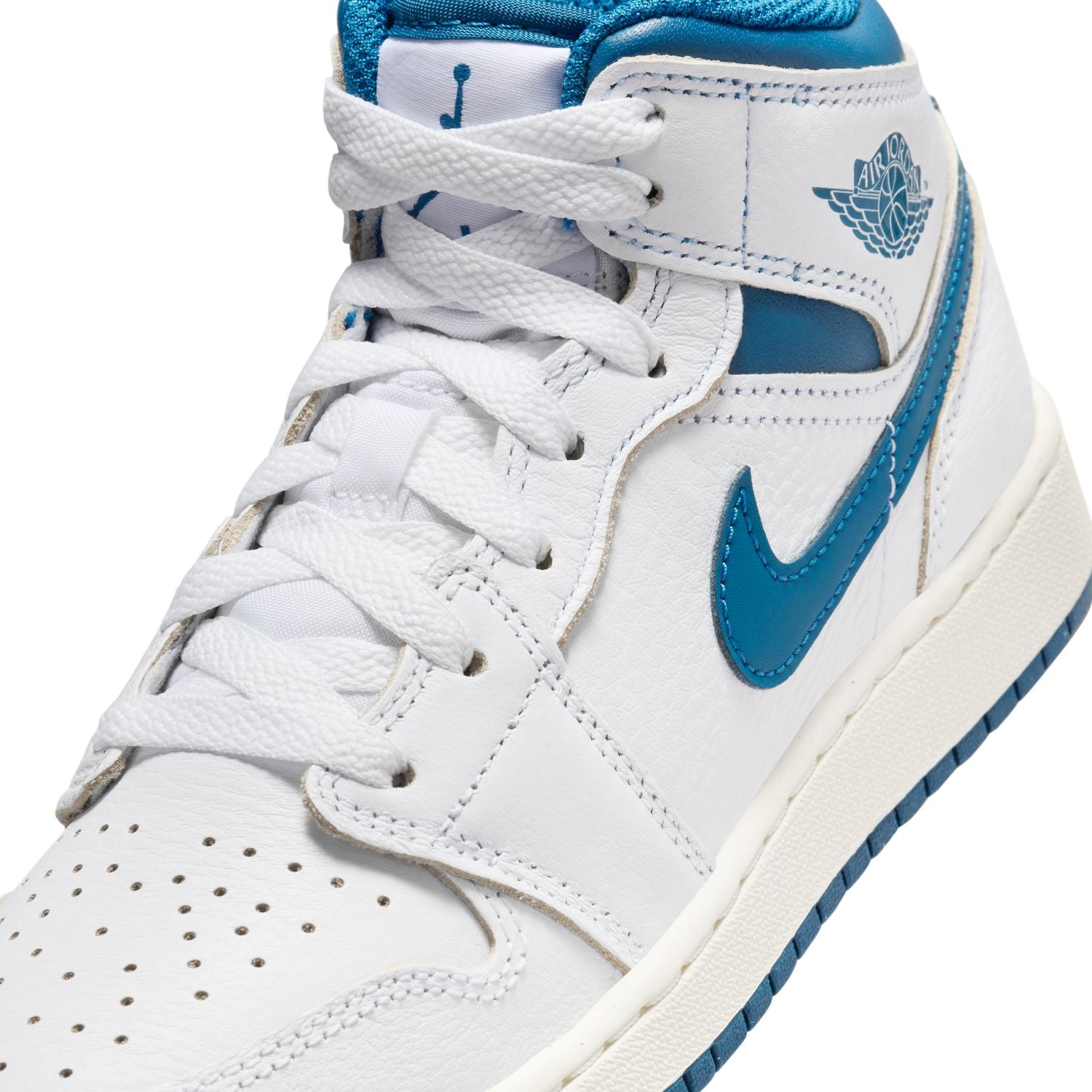 Kids Air Jordan 1 Mid Sneakers - White & Industrial Blue Basketball Shoes for Boys & Girls | Perfect for School, Sports & Casual Wear