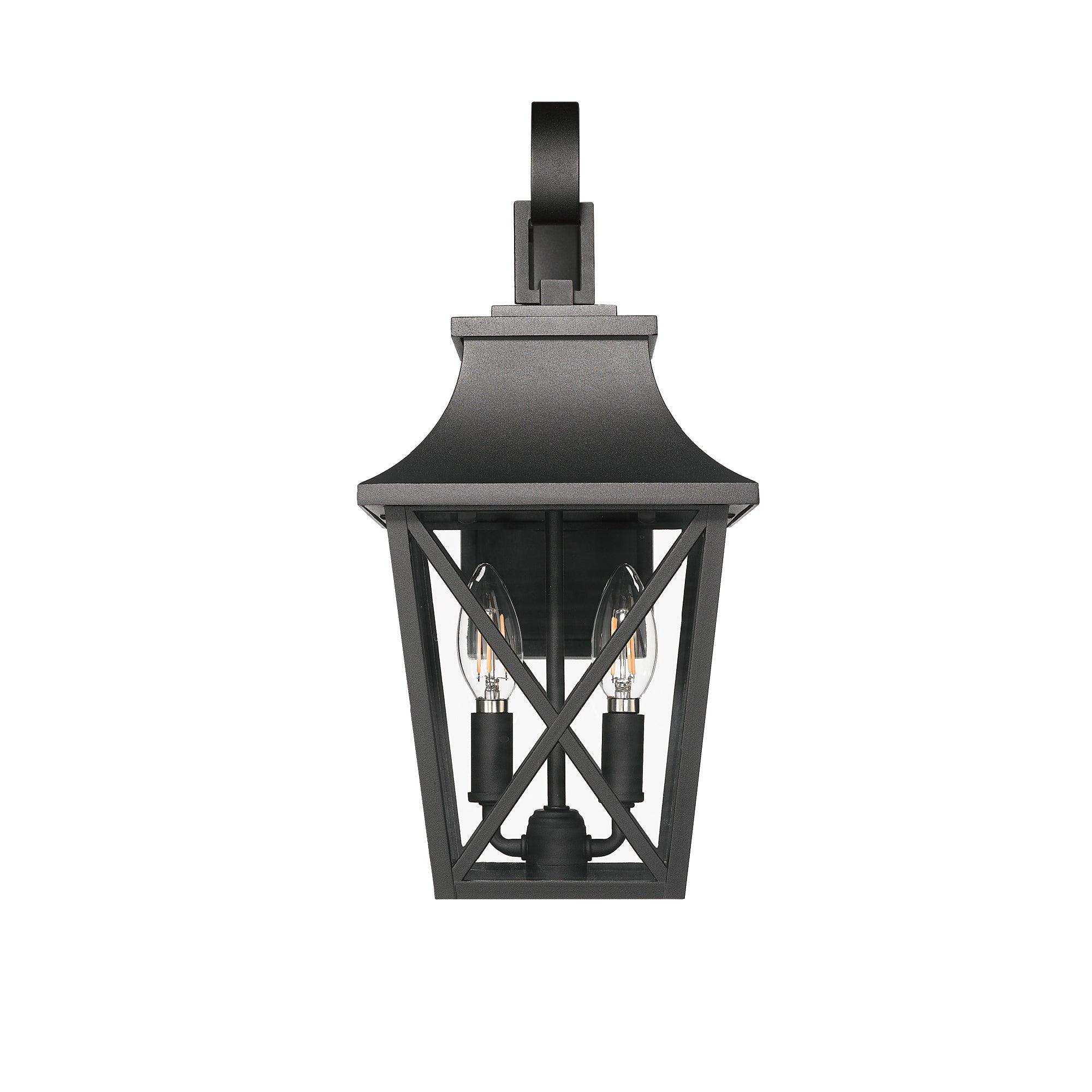 Black Outdoor Wall Lantern - 2 Light Modern Industrial Wall Sconce with Glass Shade, Waterproof Farmhouse Porch Lighting Fixture (1 Pack) - Perfect for Patio, Garden, Entryway and Exterior Home Decor