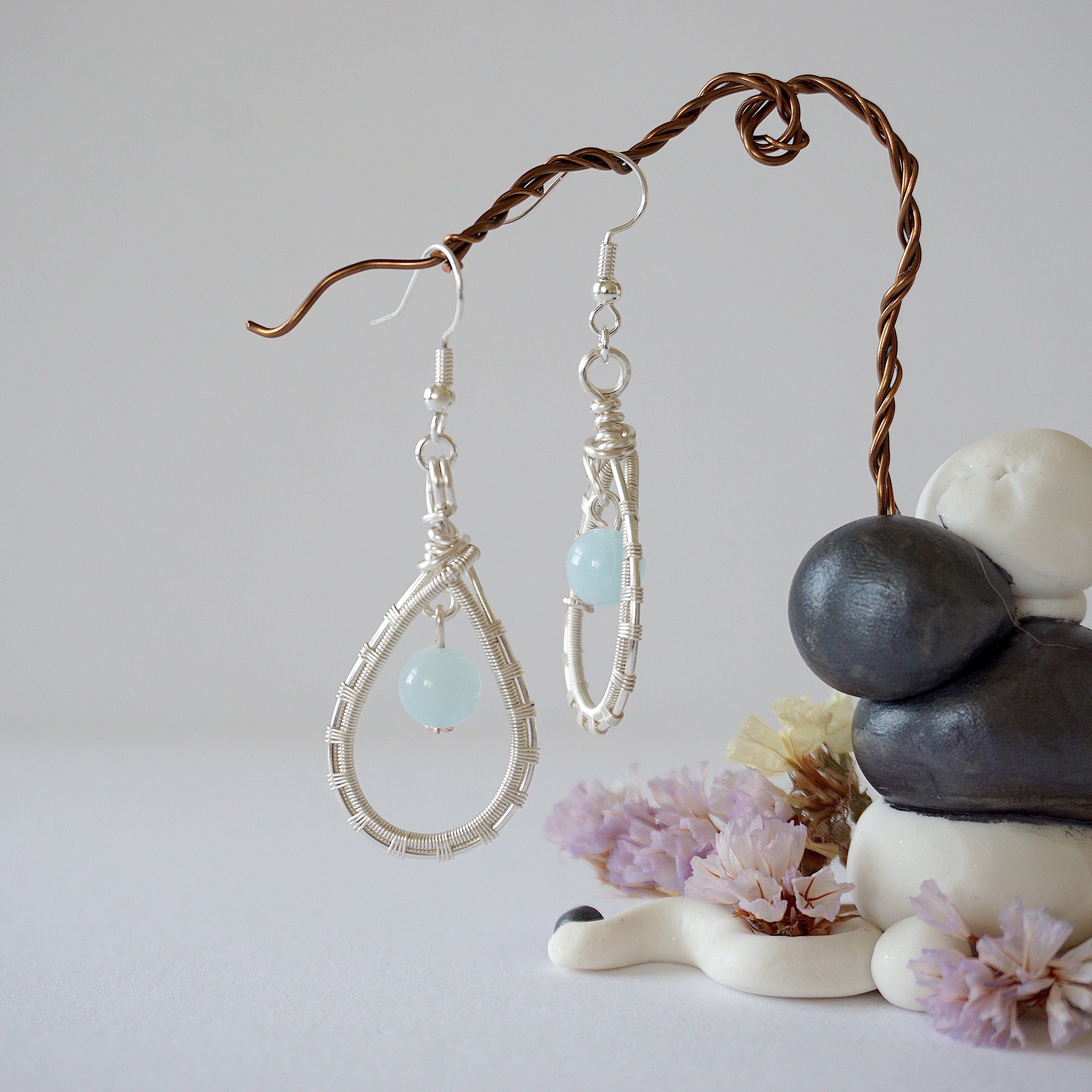 Elegant Aquamarine Round Wire Earrings - Silver Plated for Women | Perfect for Parties, Weddings & Everyday Wear