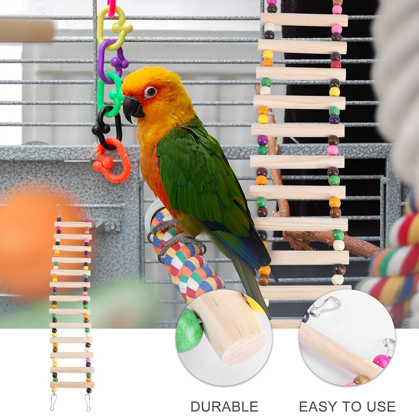 Natural Wooden Hamster Climbing Ladder & Parrot Toy with Chewable Beads - Fun Small Pet Plaything for Cages (Beige) | Perfect for Rodent Exercise & Bird Enrichment Activities