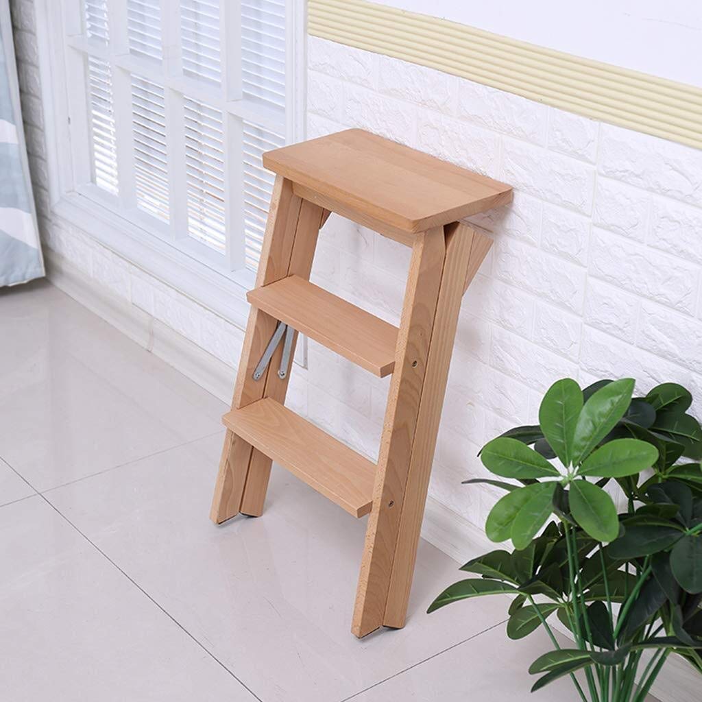 Foldable Step Stool Ladder with High Pedal - Solid Wood Storage Shelf, Multifunctional Climbing Stool for Home, Kitchen, Bathroom & Garage Organization