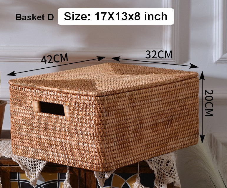 Extra Large Storage Baskets for Clothes - Oversized Rectangular Wicker Rattan Basket with Lid - Organizer for Shelves, Bedroom, Closet & Laundry Room - Perfect for Home Organization & Decluttering