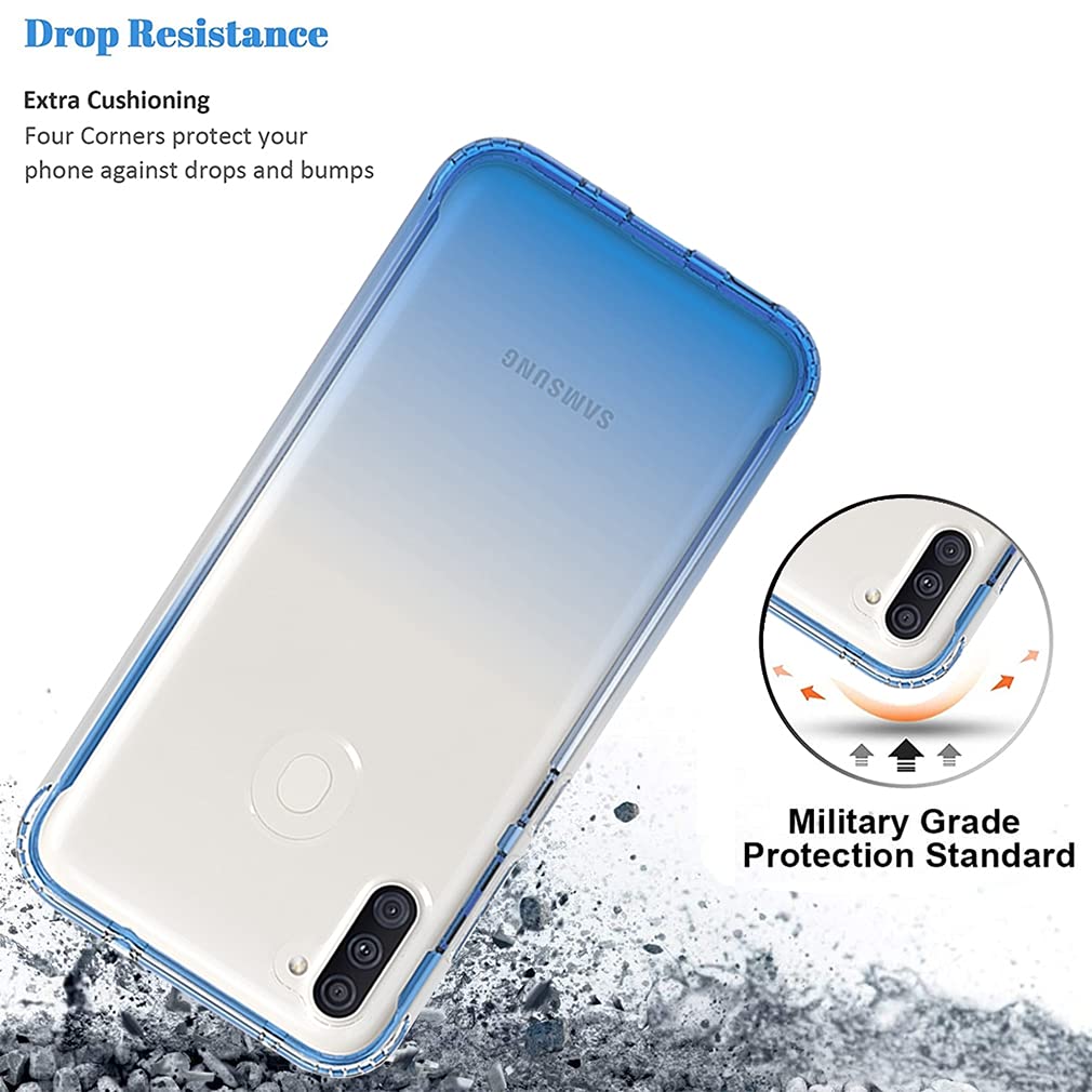 **Samsung Galaxy A11 Phone Case for Women - Clear Shockproof Full Body Protective Cover with Hard PC Shell & Soft TPU Bumper - Perfect for Everyday Use, Work, and Travel (Blue)**