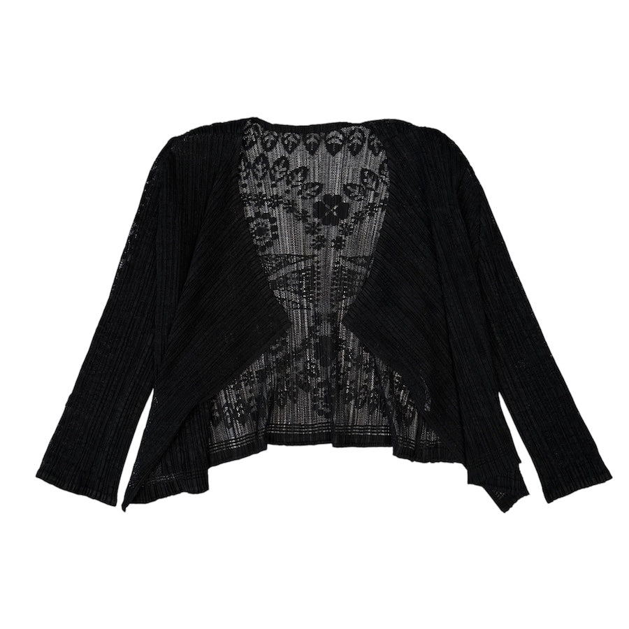 ISSEY MIYAKE PLEATS PLEASE Floral Print Cardigan for Women - Lightweight Wrinkle-Resistant Knitwear for Work, Travel & Casual Outfits