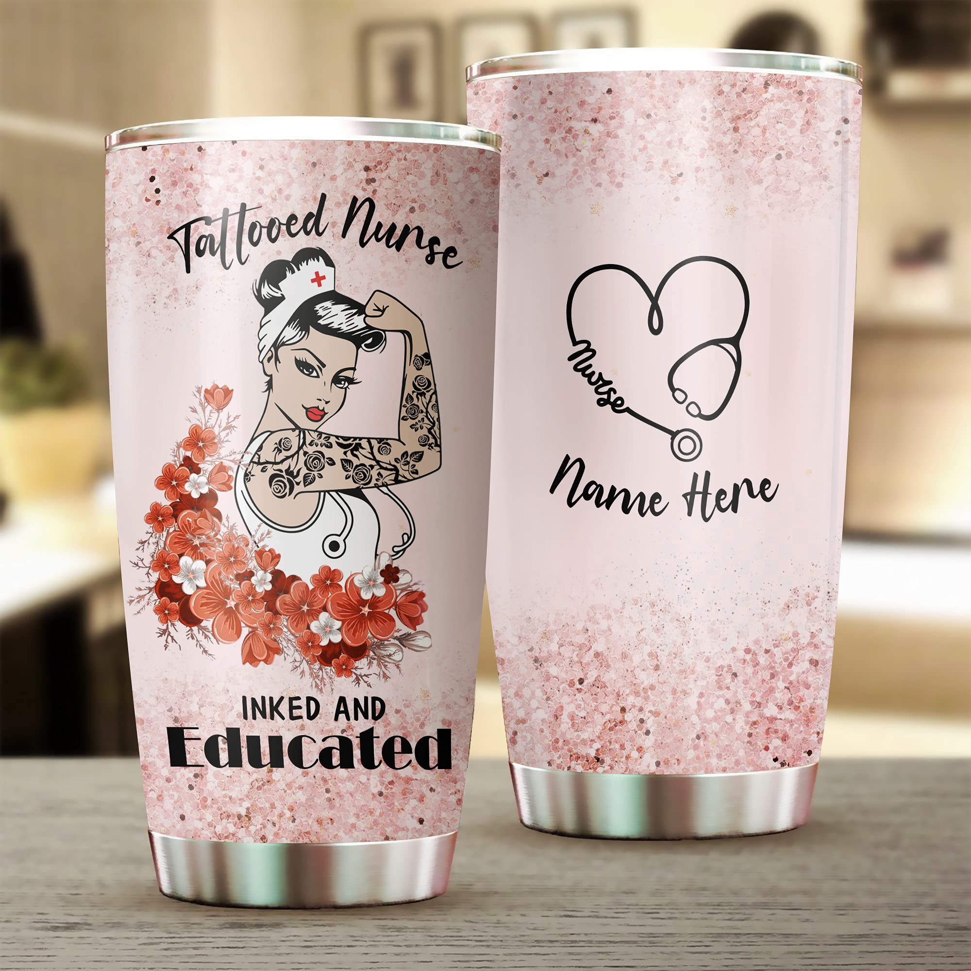 20oz Personalized Tattooed Nurse Tumbler - Insulated Stainless Steel Coffee Travel Mug with Vacuum Seal - Perfect for Nurses, Healthcare Workers & Travel | Great for Hospitals, Clinics & Commutes