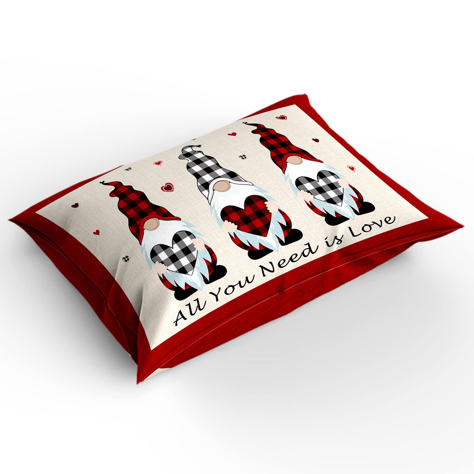 Seven Roses 4-Piece Gnome Bedding Set - Full Size Quilt Cover, Soft Bed Sheets & Pillowcases, Checkered Burlap Texture - Perfect for Valentine's Day, Cozy Bedroom Decor & Gift Ideas