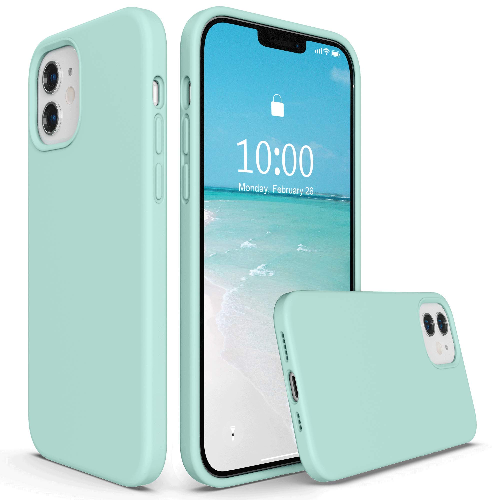 SURPHY Premium Liquid Silicone Case for iPhone 12 & iPhone 12 Pro (6.1 inch) - Shockproof Protective Phone Cover with Microfiber Lining - Mint Green - Perfect for Daily Use, Work & Outdoor Activities