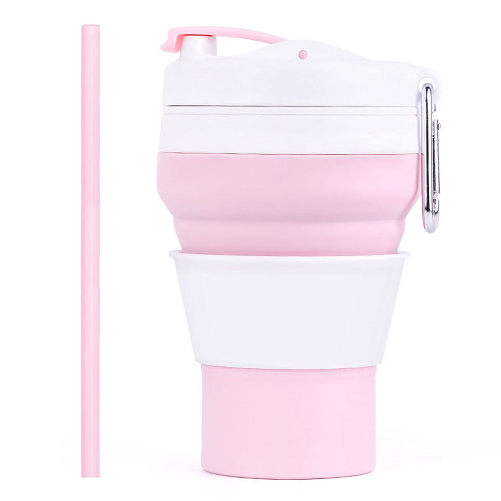 BPA-Free Silicone Collapsible Travel Cup - Reusable Foldable Leakproof Water Bottle for Camping, Hiking, Office & Outdoor Activities | Portable Coffee Mug with Lid | Lightweight Sport Bottle (Pink)
