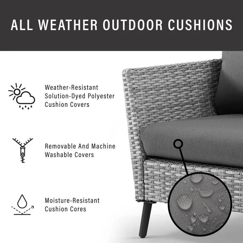 Crosley Richland 2-Piece Wicker Patio Set - Gray Outdoor Coffee Table & Loveseat for Porch, Garden, or Backyard Relaxation | Weather-Resistant Wicker Furniture