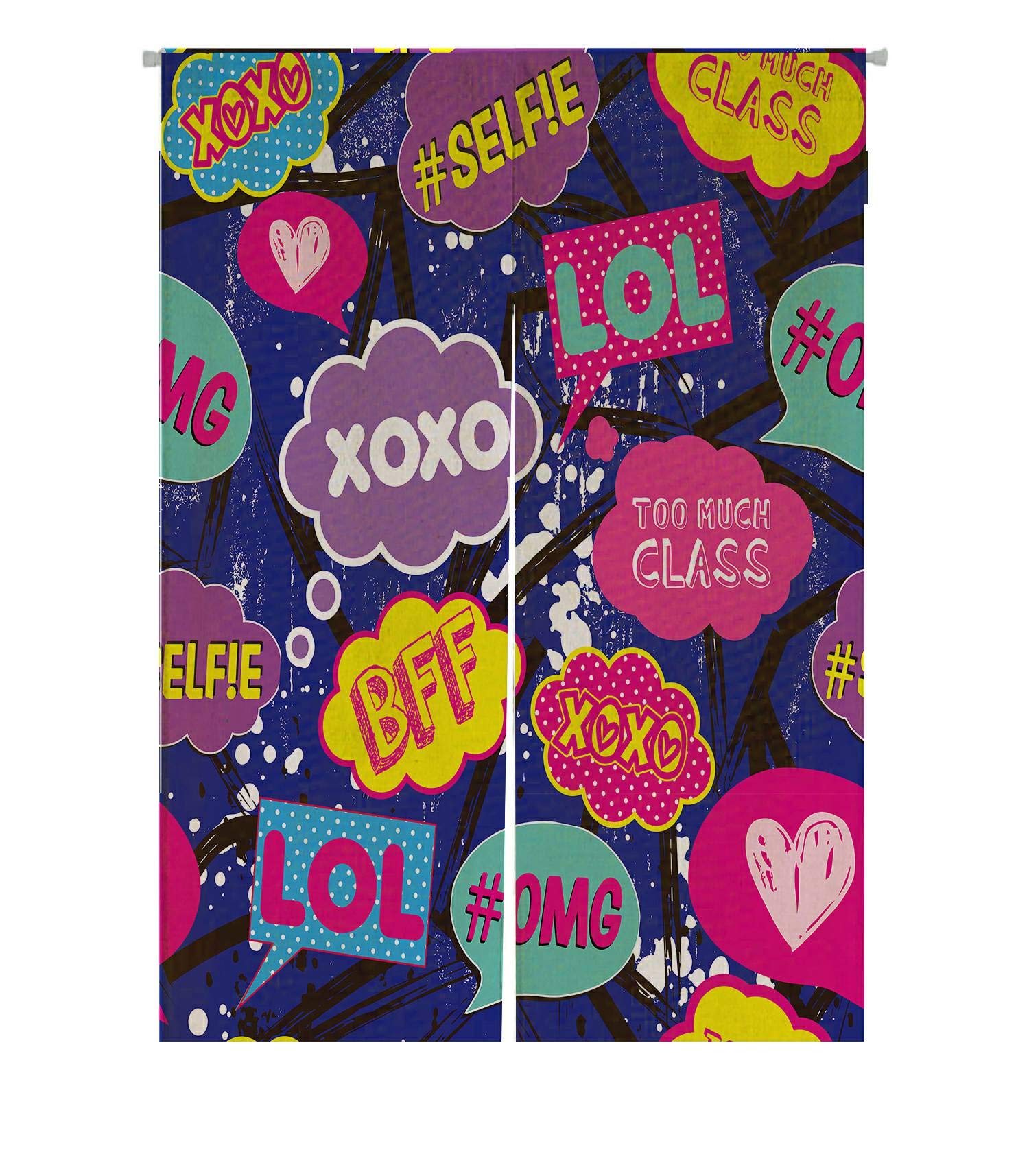 ECZJNT Pop Art Comic Speech Bubbles Japanese Noren Curtain - Cotton Linen Doorway Door Window Treatment (85x120cm) - Perfect for Anime Rooms, Game Theaters & Japanese Style Home Decor
