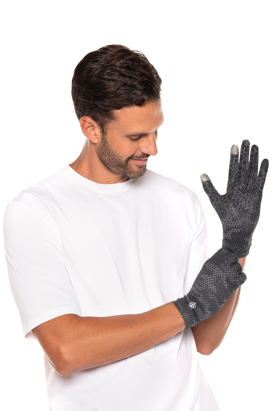 Unisex Gannett UV Protection Gloves - Charcoal Camo Pattern | Sun Protection for Driving, Golf & Outdoor Activities