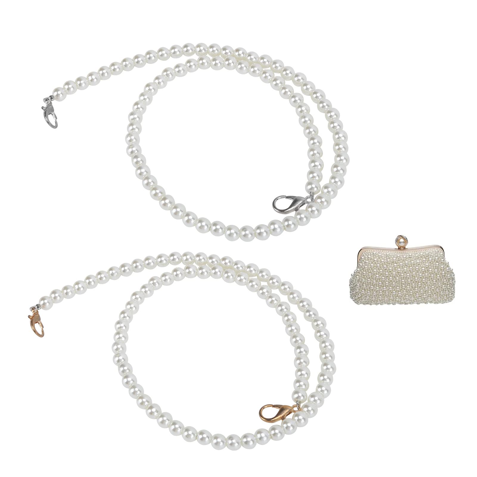 2PCS Pearl Beaded Bag Straps - 60cm Adjustable Purse Chains for Handbags, Wallets & Phone Accessories | Elegant DIY Replacement Strap for Women's Purses, Perfect for Daily Use, Parties & Gift Giving