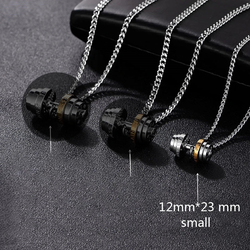 Stainless Steel Barbell Necklace for Men - Gym Jewelry & Couple Pendant - Durable Fashion Necklace for Workout Lovers & Gift Giving