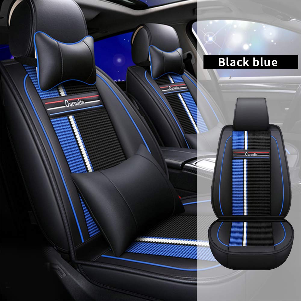 Premium All-Weather Custom Car Seat Covers for BMW - 5-Seat Full Protection Set with Headrest & Lumbar Support - Ultra Comfort Luxury Package (Black & Blue) - Perfect for Road Trips, Daily Commutes & Car Protection