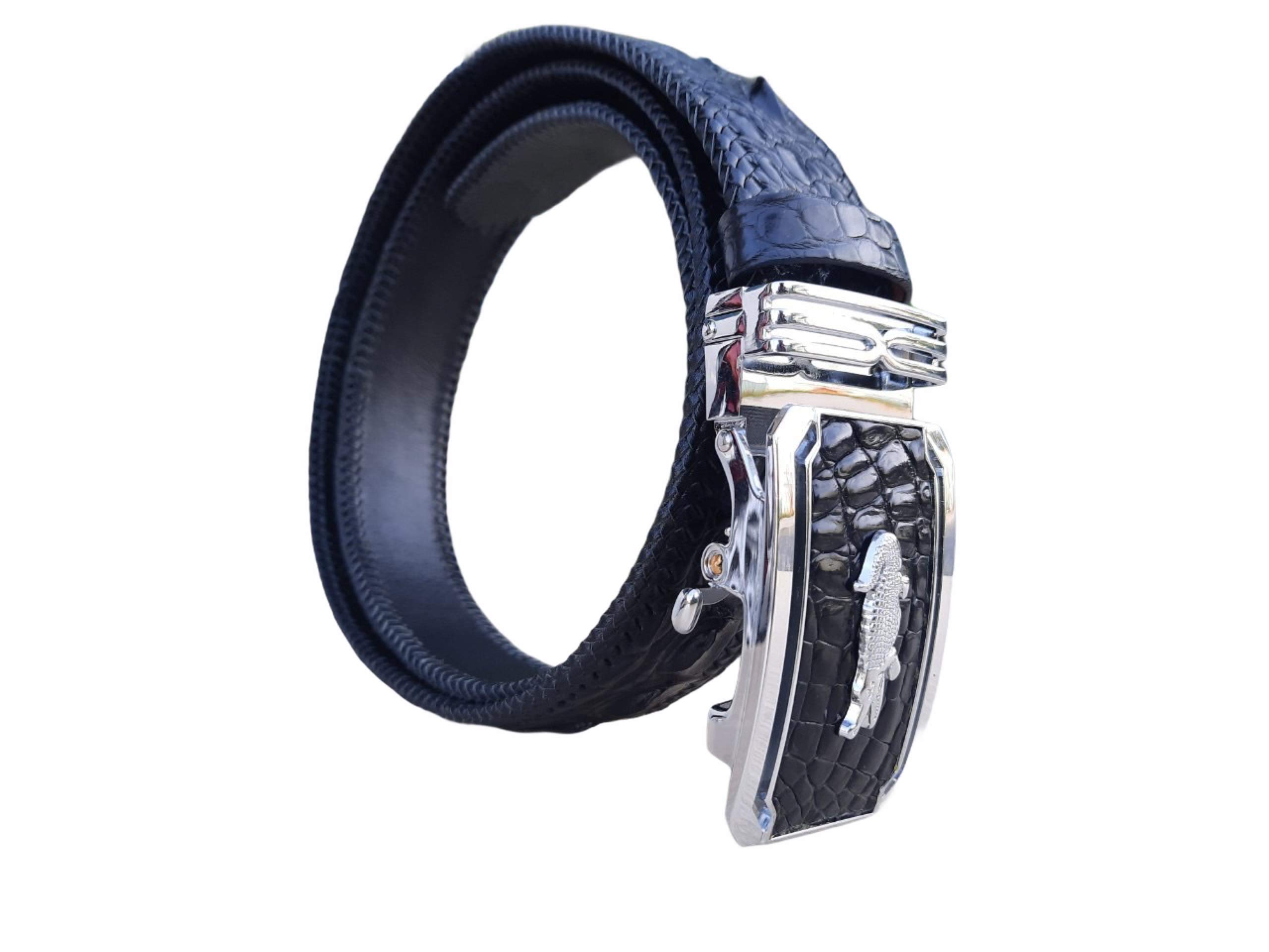 Genuine Black Crocodile Leather Belt for Men - Real Alligator Skin Dress Belt - Premium Gift for Him - Perfect for Formal Wear, Business Attire & Special Occasions