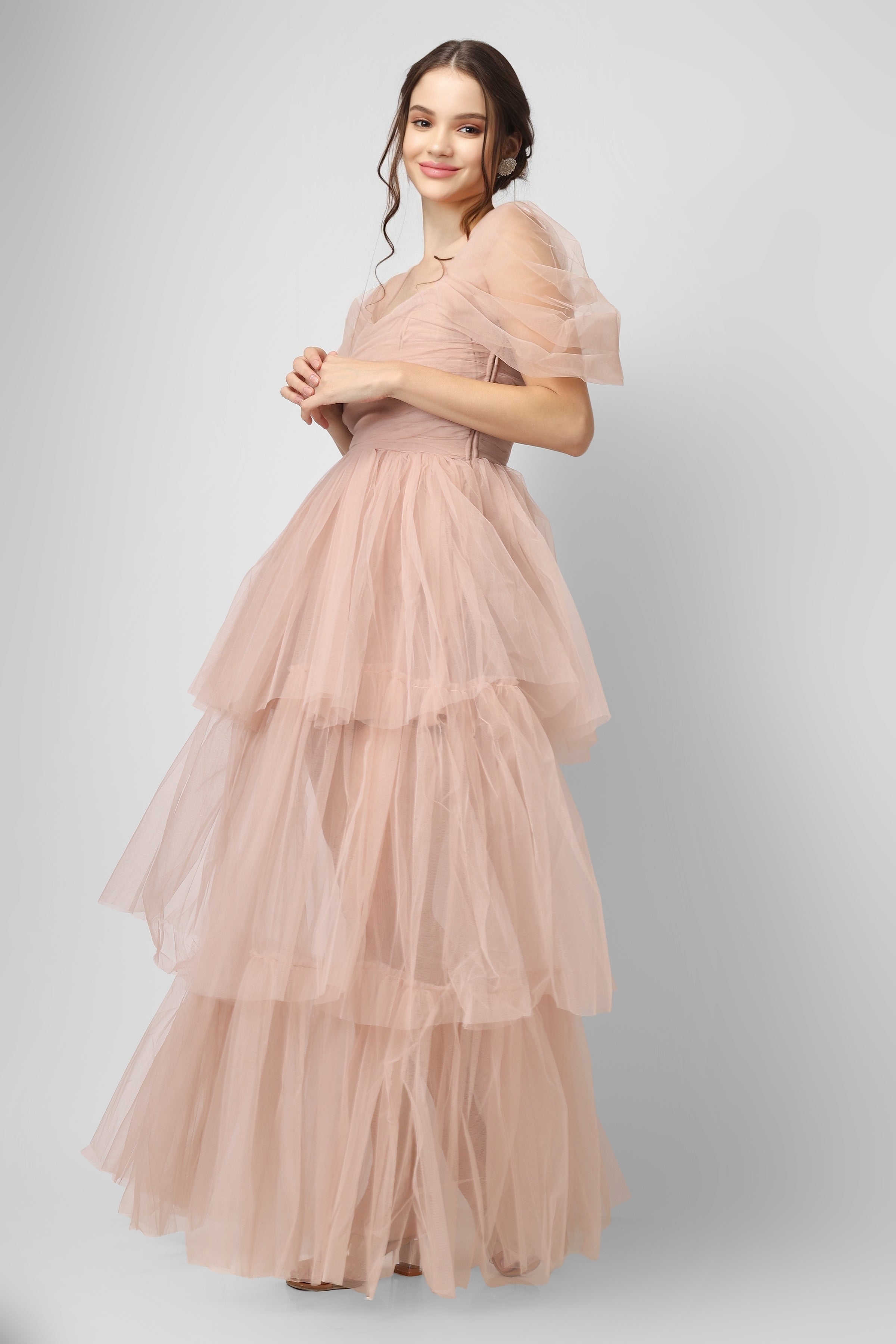 Elegant Sydney Pale Mauve Tulle Maxi Dress for Women | Flowy Long Evening Gown for Weddings, Prom & Special Occasions